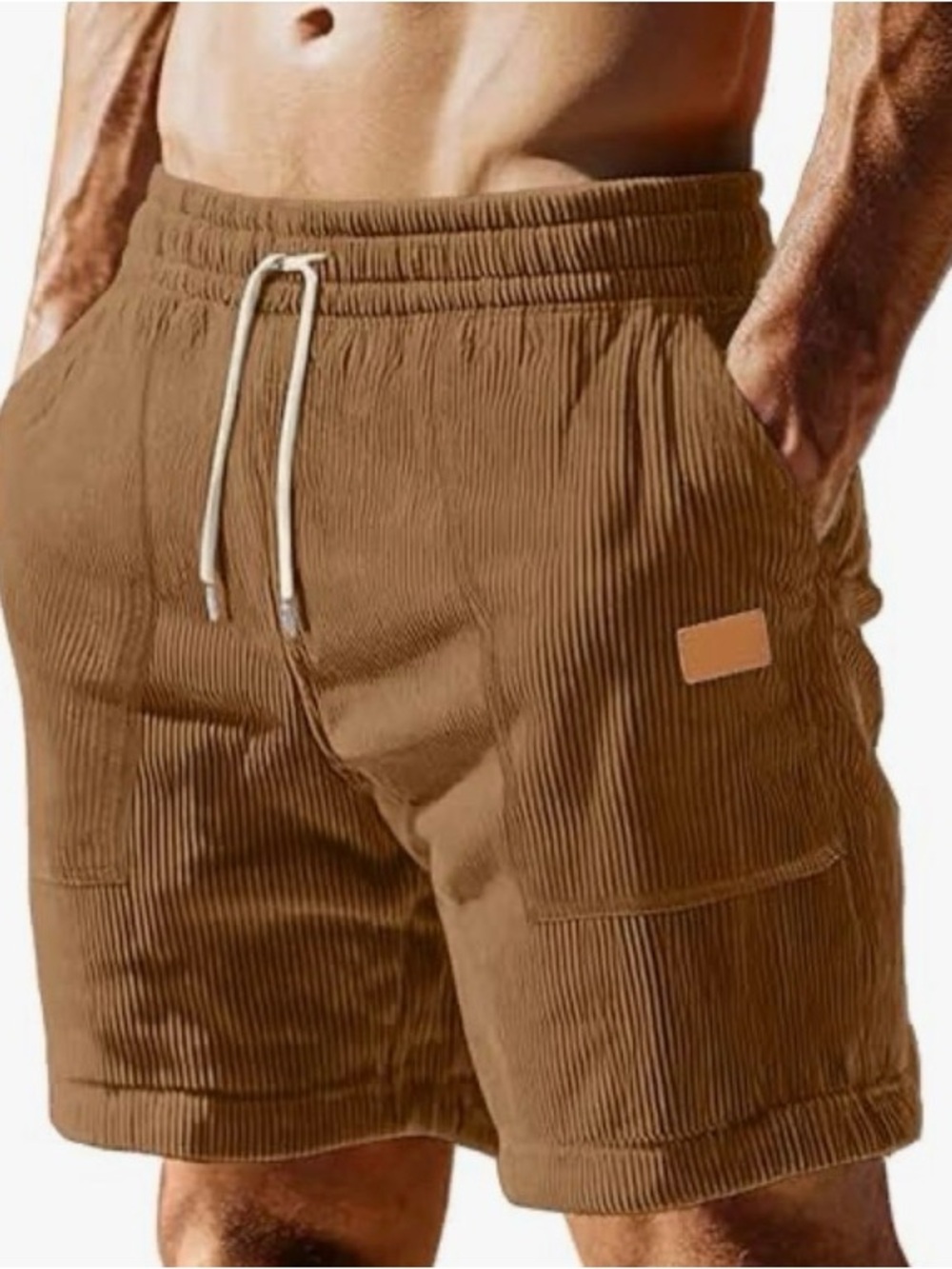 Men's Casual Corduroy Drawstring Shorts in Brown